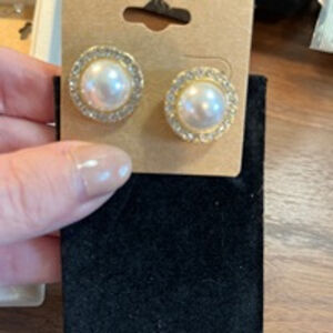 Silver Tone and Pearl Earrings Gold White